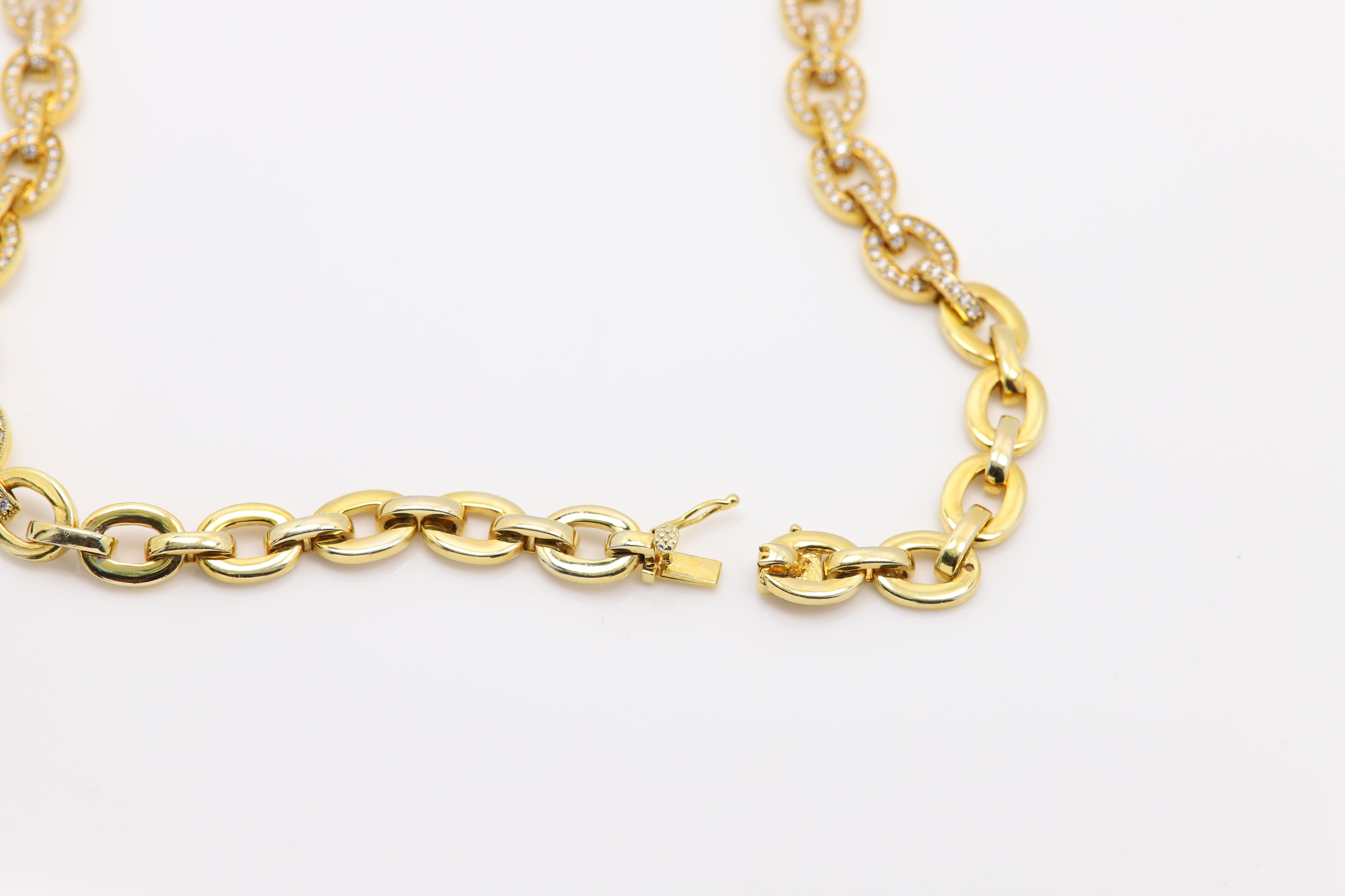 Fancy Necklace Natural Diamond Necklace 14 Karat Yellow Gold Link Chain For Sale 1