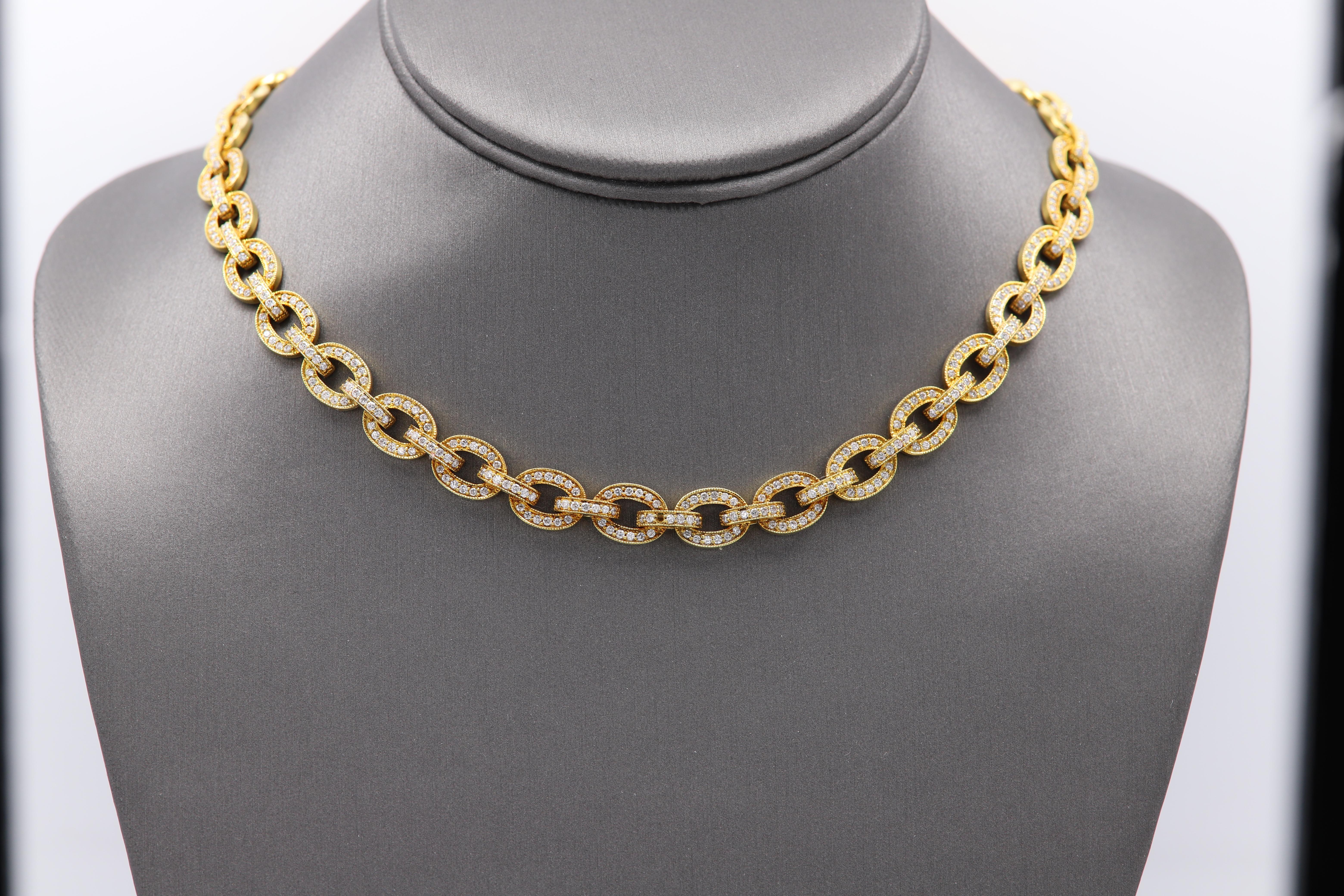 Fancy Necklace Natural Diamond Necklace 14 Karat Yellow Gold Link Chain For Sale 2