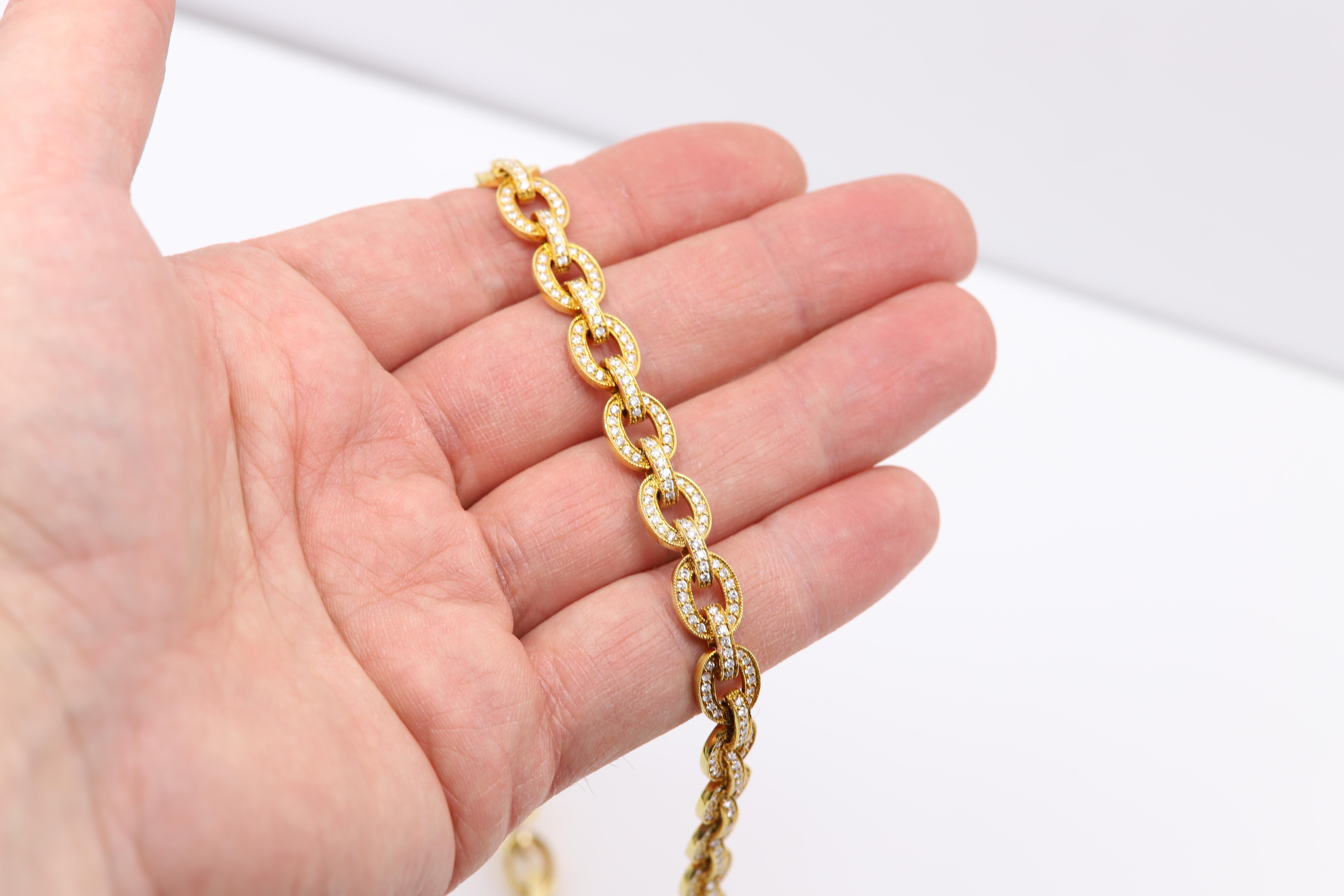 Fancy Necklace Natural Diamond Necklace 14 Karat Yellow Gold Link Chain For Sale 3