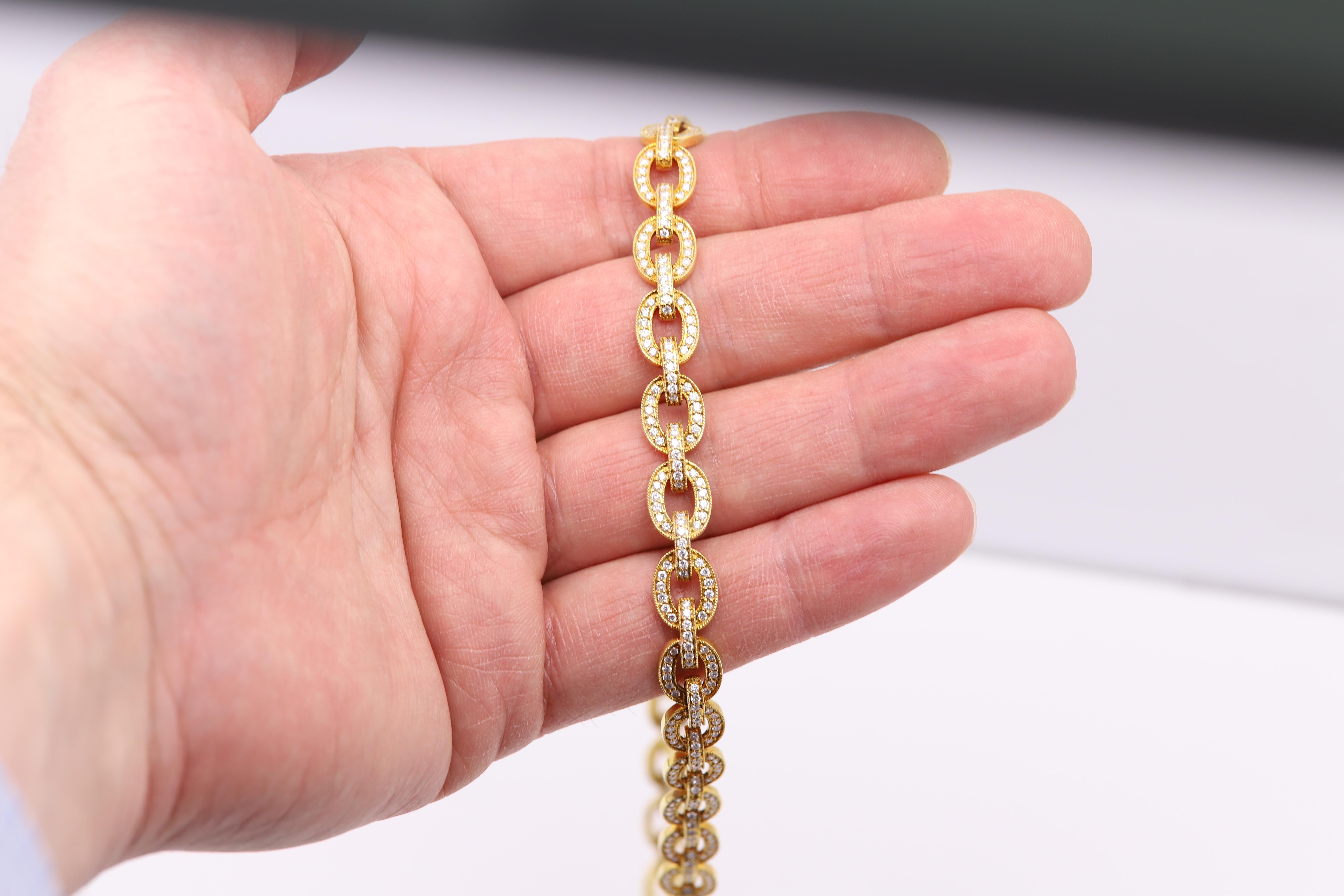 Fancy Necklace Natural Diamond Necklace 14 Karat Yellow Gold Link Chain For Sale 4