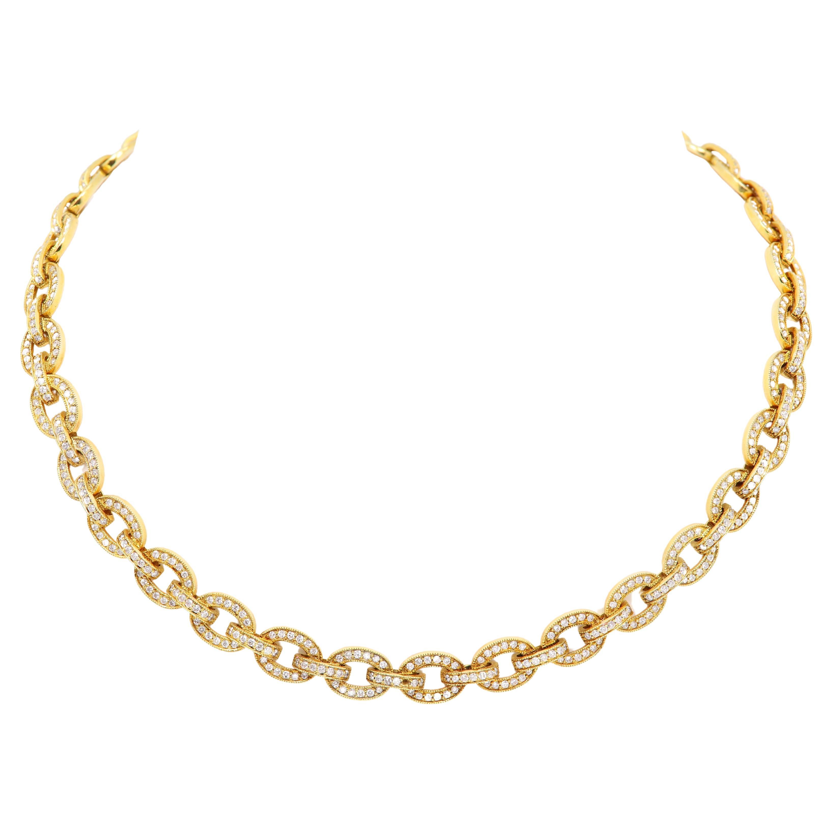 Fancy Necklace Natural Diamond Necklace 14 Karat Yellow Gold Link Chain For Sale