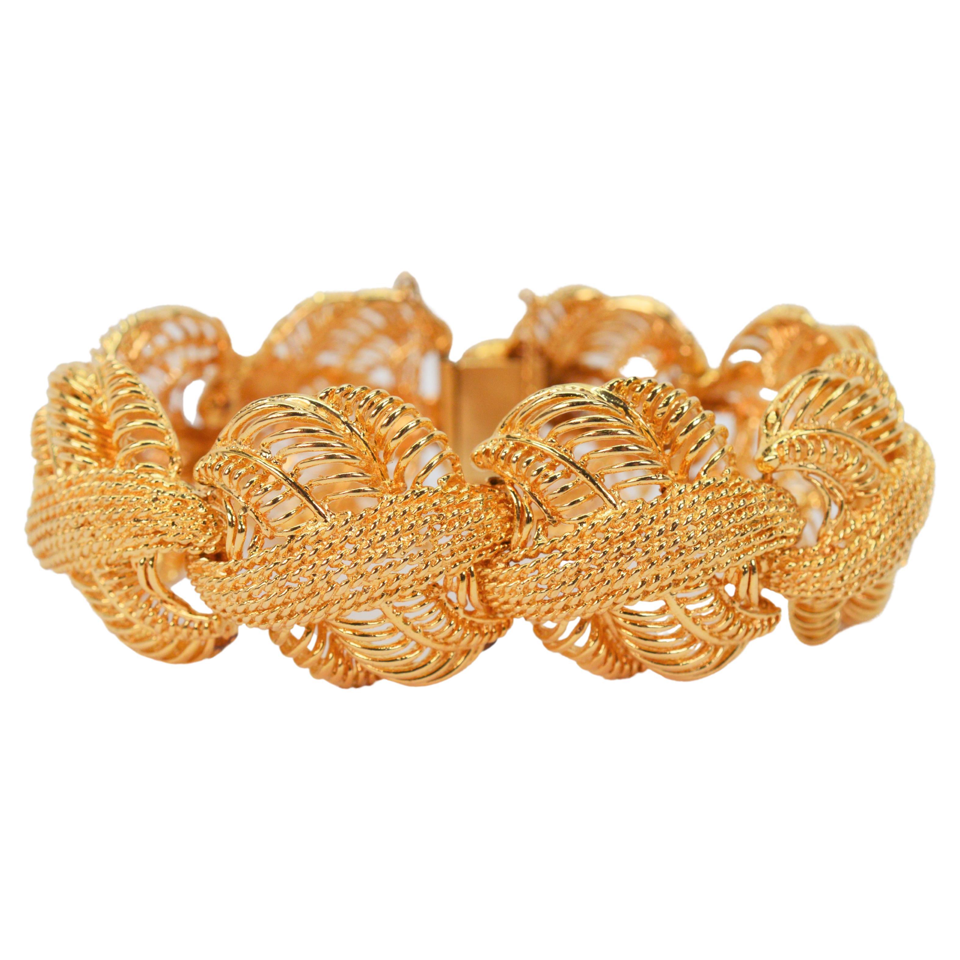 Fancy Open Weave 14 Karat Yellow Gold Rosette Inspired Bracelet For Sale