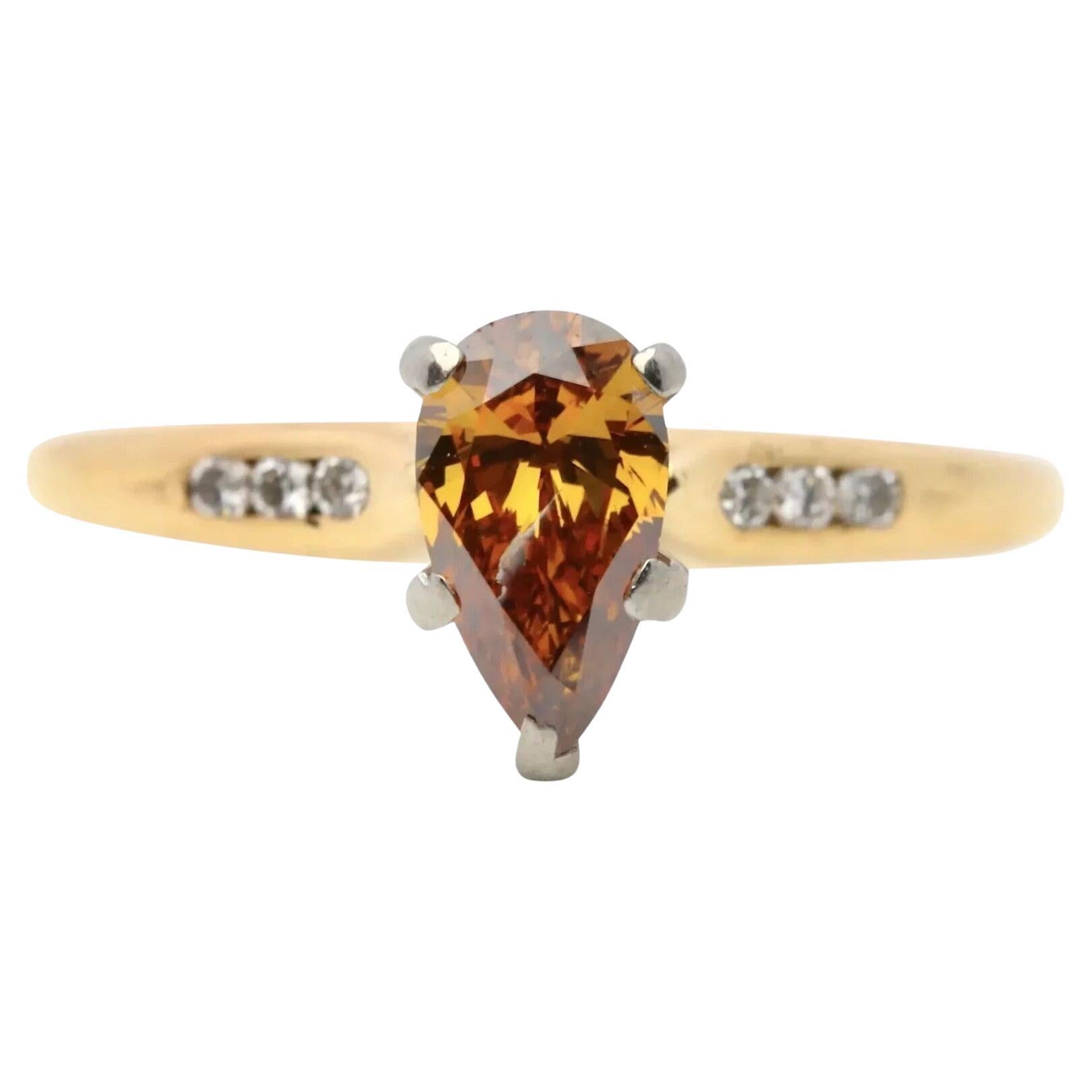 Fancy Orange Champagne Pear Shaped Diamond Engagement Ring by Jabel For Sale