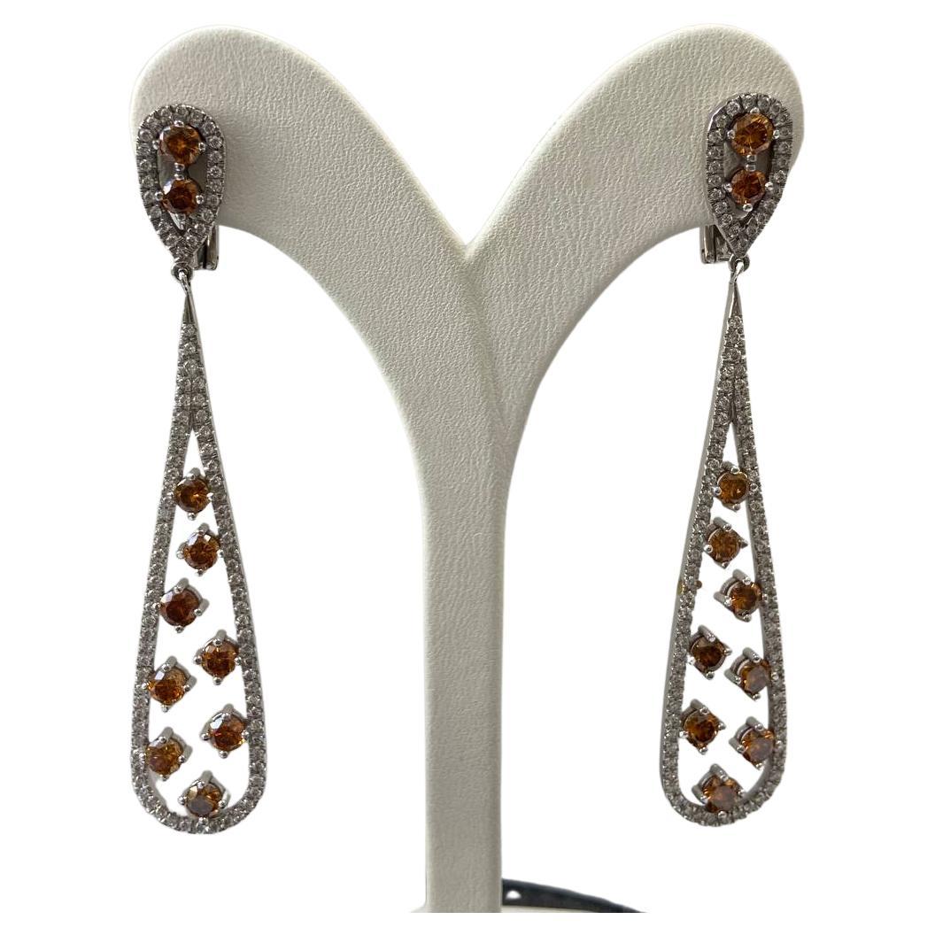 Fancy Orange Diamond Earrings Total Carat Weight 4.69 Ct in White Gold For Sale