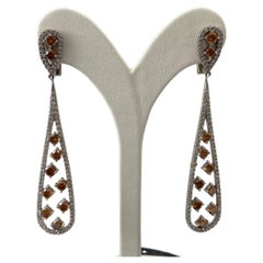 Fancy Orange Diamond Earrings Total Carat Weight 4.69 Ct in White Gold