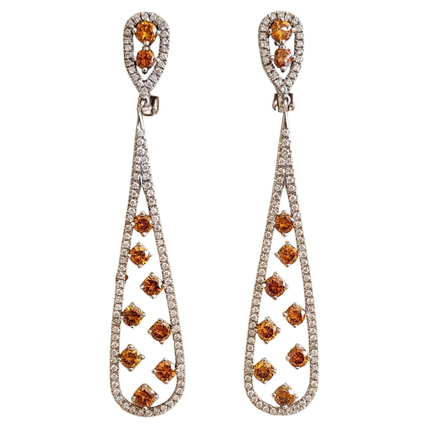Fancy Orange Diamond Earrings Total Carat Weight 4.69 Ct in White Gold