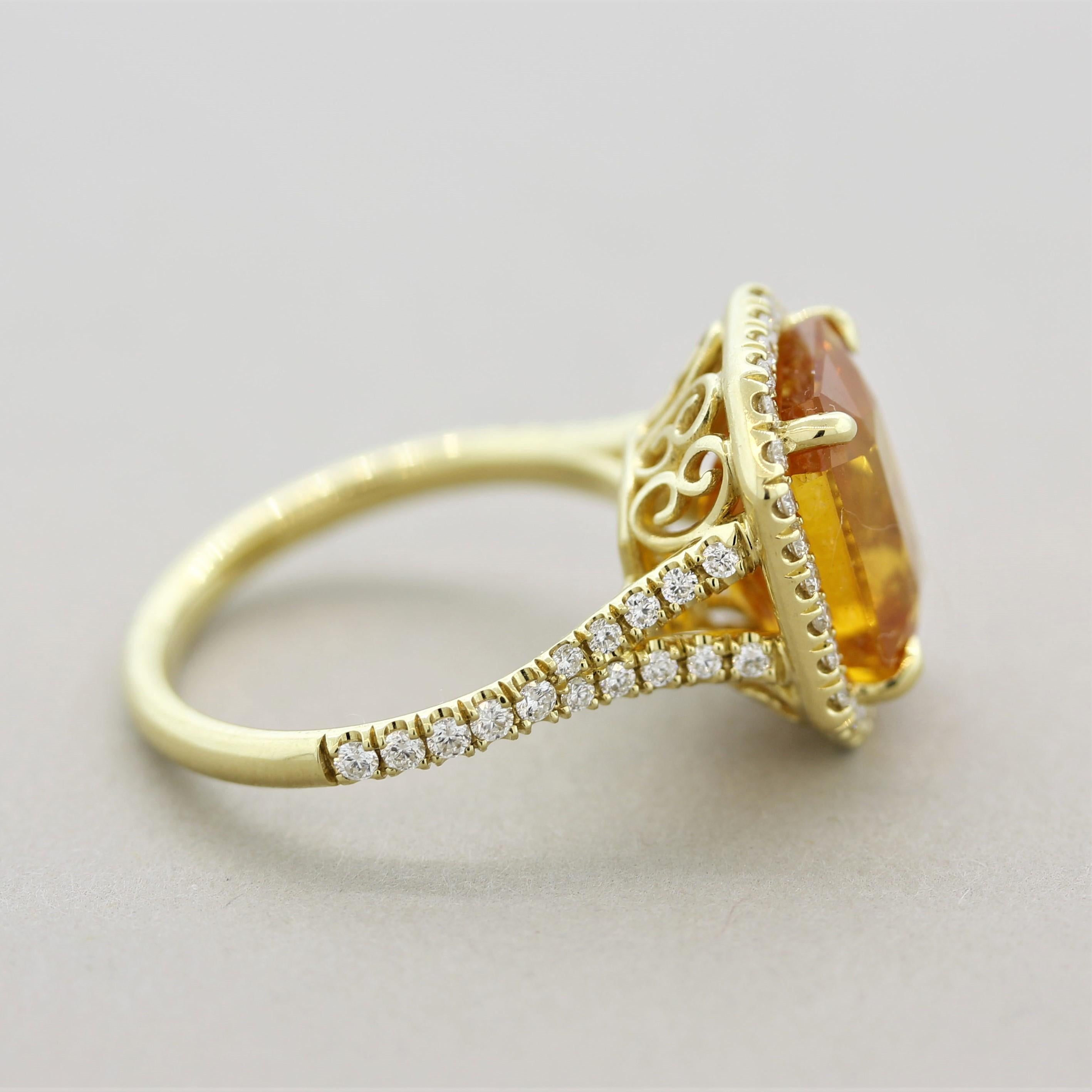 Women's Fancy Orange Sapphire Diamond Gold Ring, GIA Certified For Sale