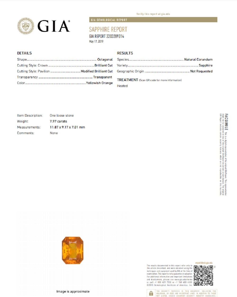 Fancy Orange Sapphire Diamond Gold Ring, GIA Certified For Sale 2