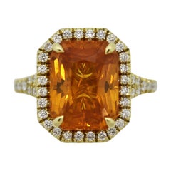 Bague fantaisie en or avec saphir orange et diamants, certifiée GIA
