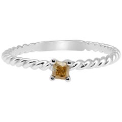 Fancy Orange/Yellow Radiant Cut Diamond Solitaire, Twisted 18 Karat Gold Band