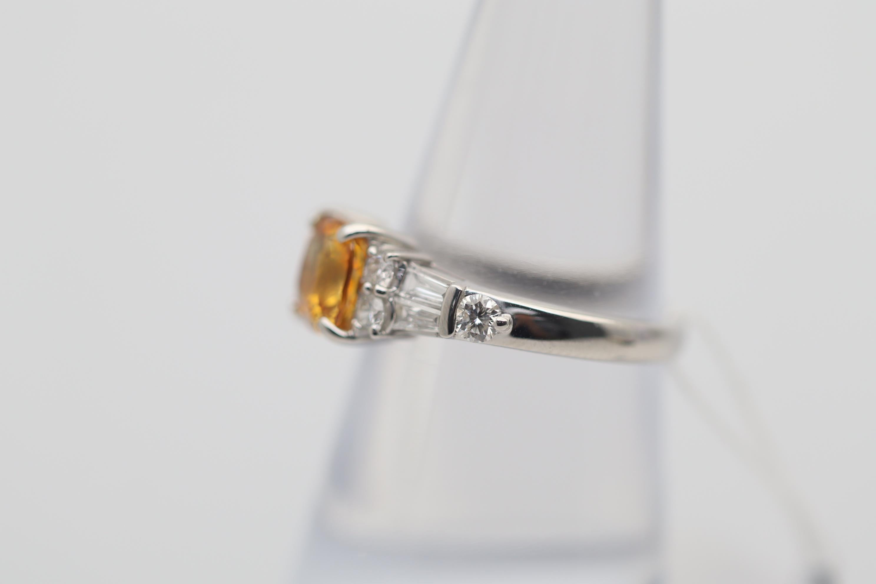 Women's Fancy Orange-Yellow Sapphire Diamond Platinum Ring For Sale
