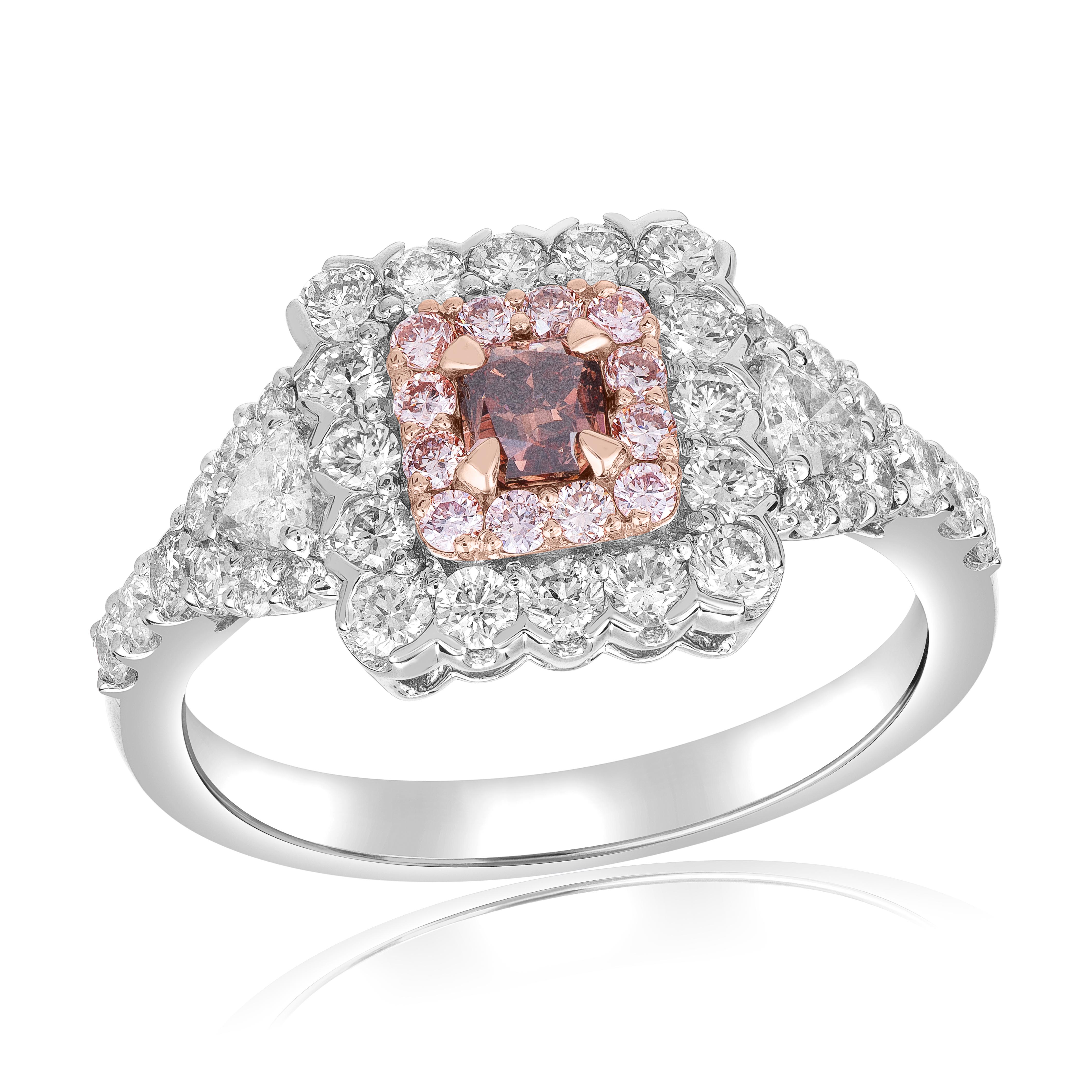 Contemporary Fancy Orangy Brown Diamond with Pink Diamond Halo Engagemen Ring Set in 18k Gold For Sale