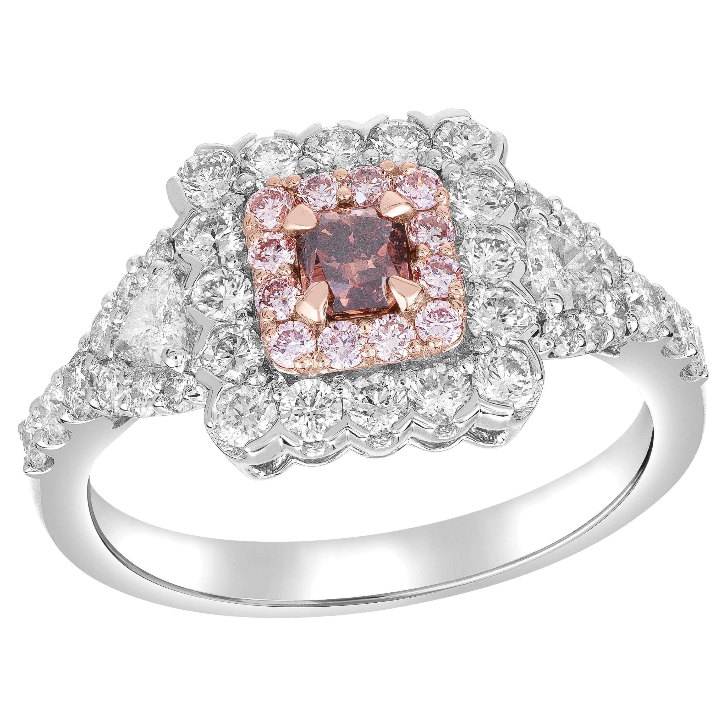 Fancy Orangy Brown Diamond with Pink Diamond Halo Engagemen Ring Set in 18k Gold For Sale