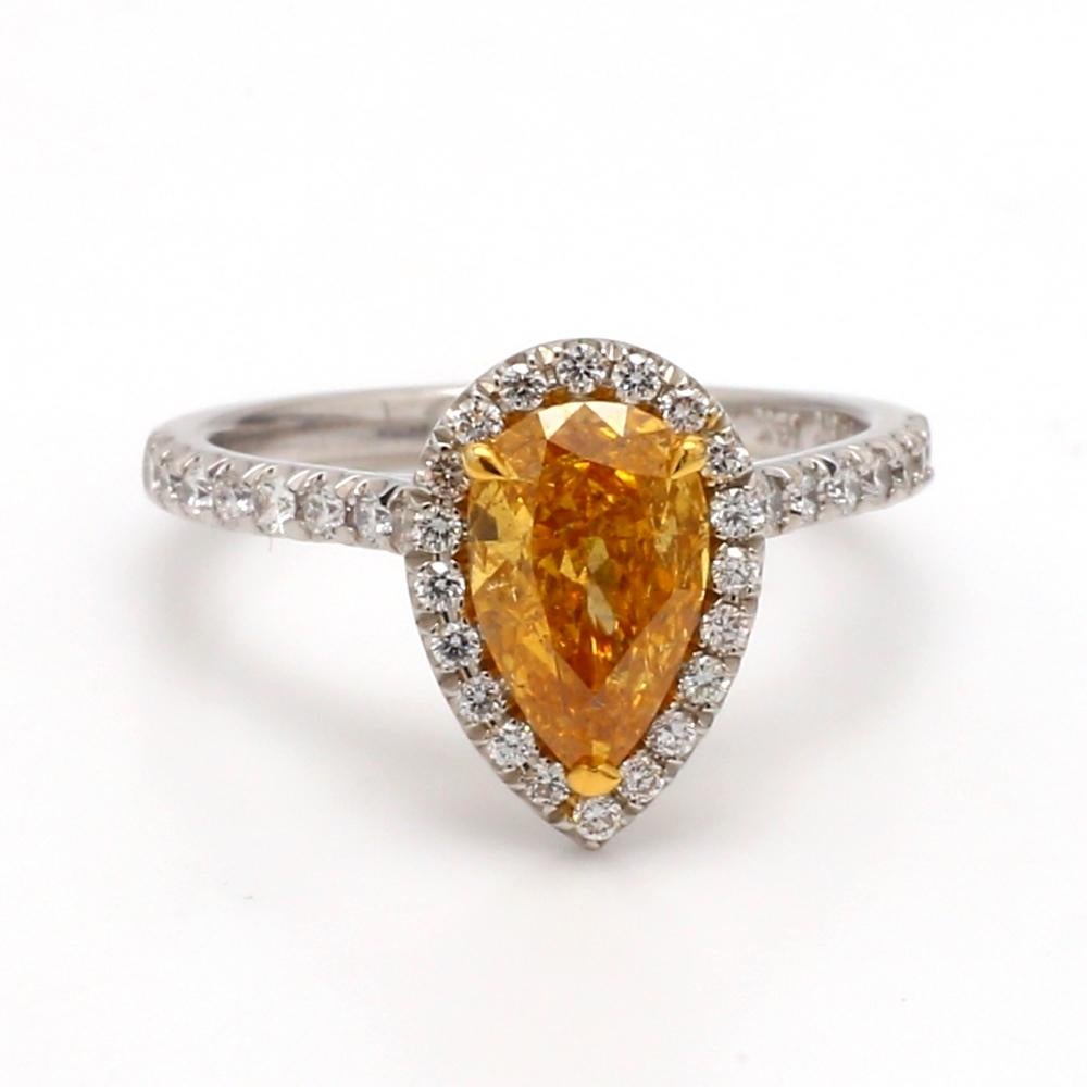Fancy Orangy Yellow Diamond Ring with Round Diamond Accents In Good Condition For Sale In Scottsdale, AZ