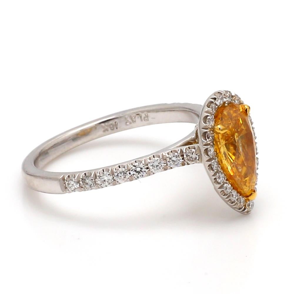 Women's Fancy Orangy Yellow Diamond Ring with Round Diamond Accents For Sale