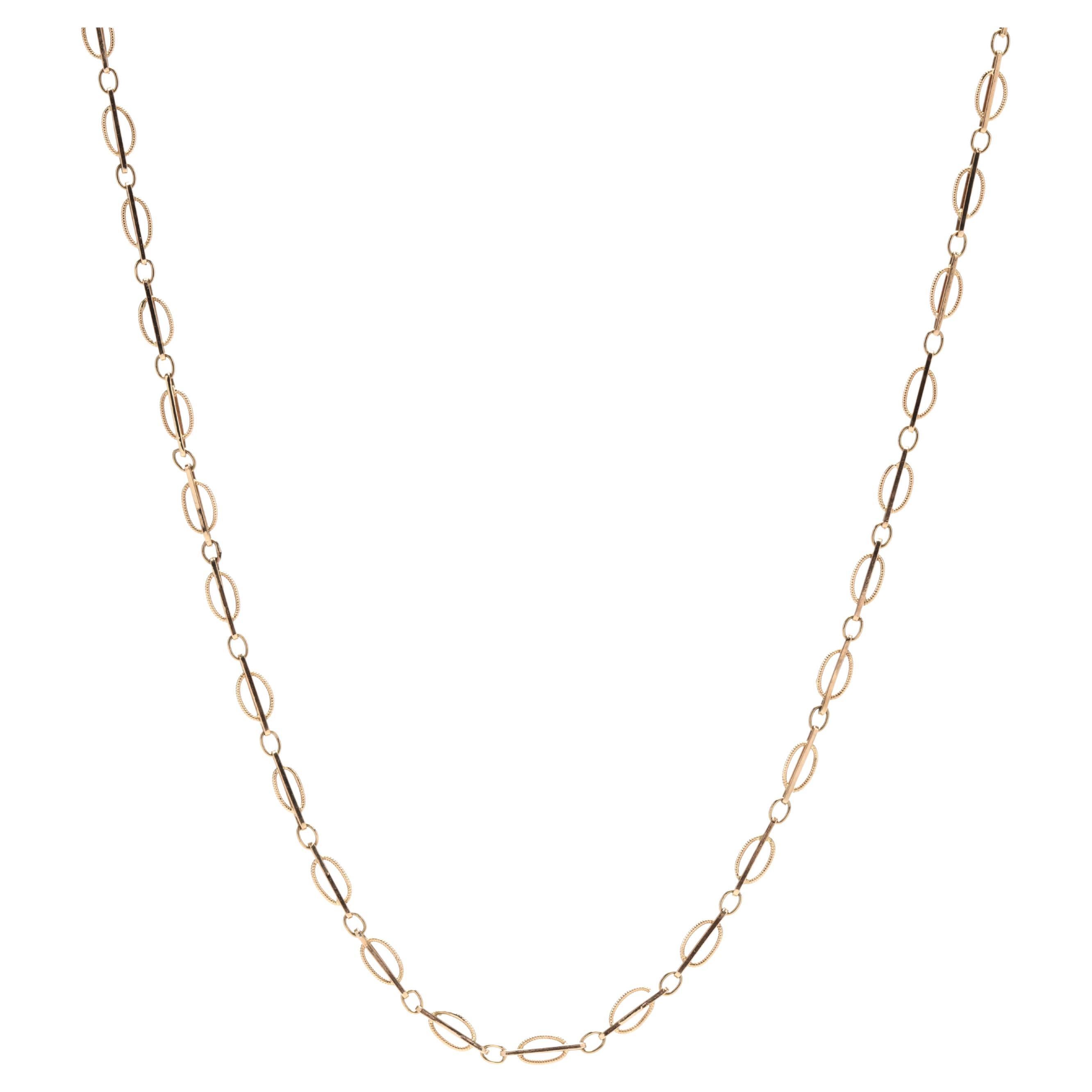 Fancy Oval Bar Link Chain Necklace, 14KT Yellow Gold