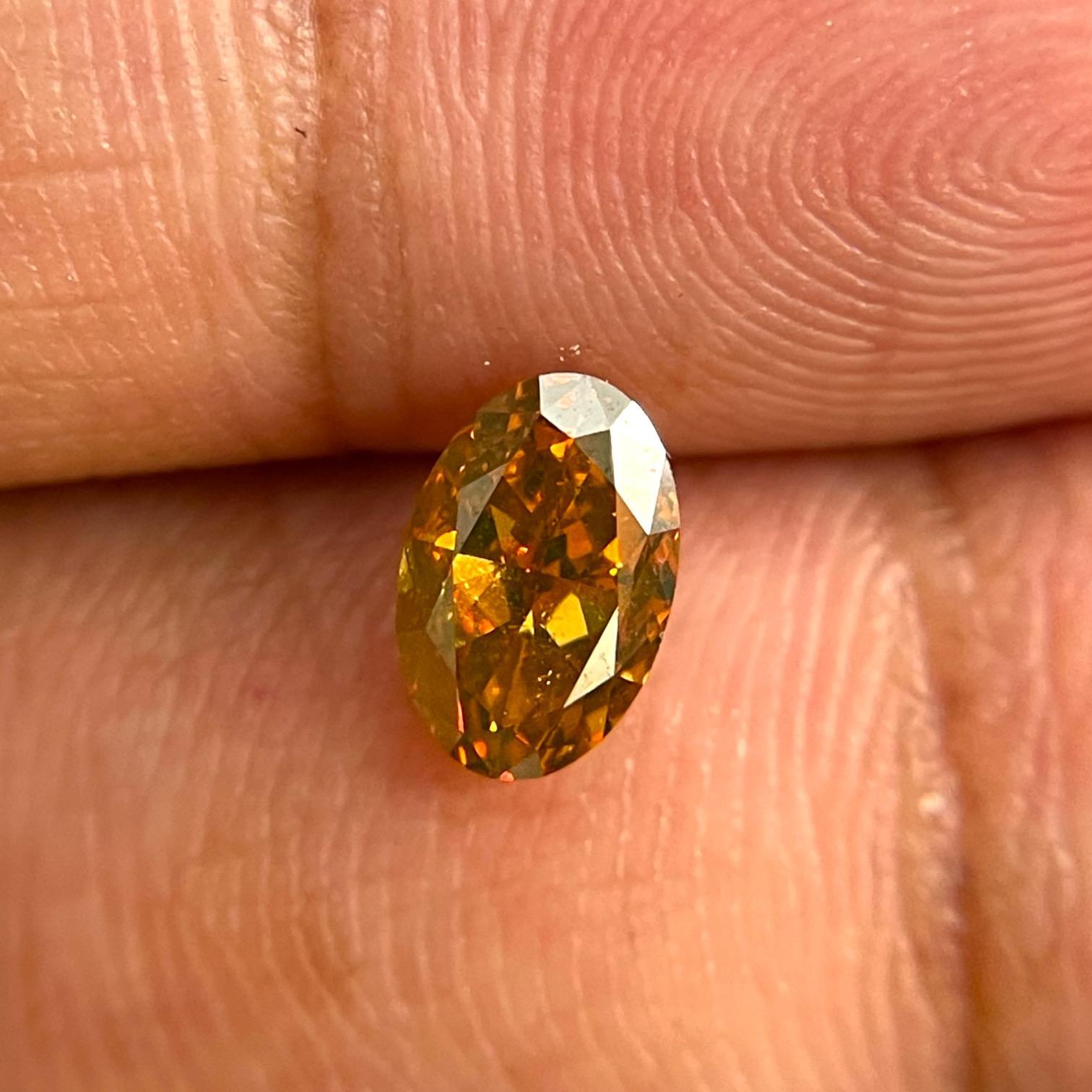 Taille ovale Diamant naturel ovale de 1,43 carat certifié par le GIA, brunâtre foncé jauneâtre orangé en vente