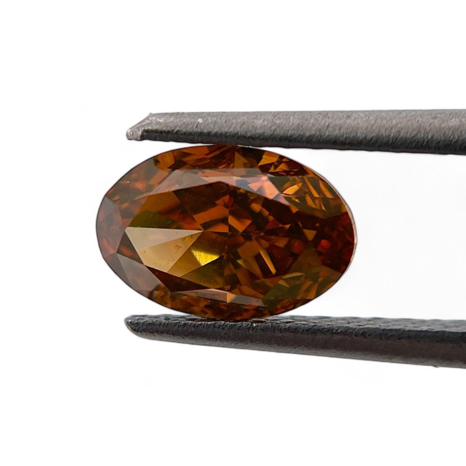 Diamant naturel ovale de 1,43 carat certifié par le GIA, brunâtre foncé jauneâtre orangé en vente 1
