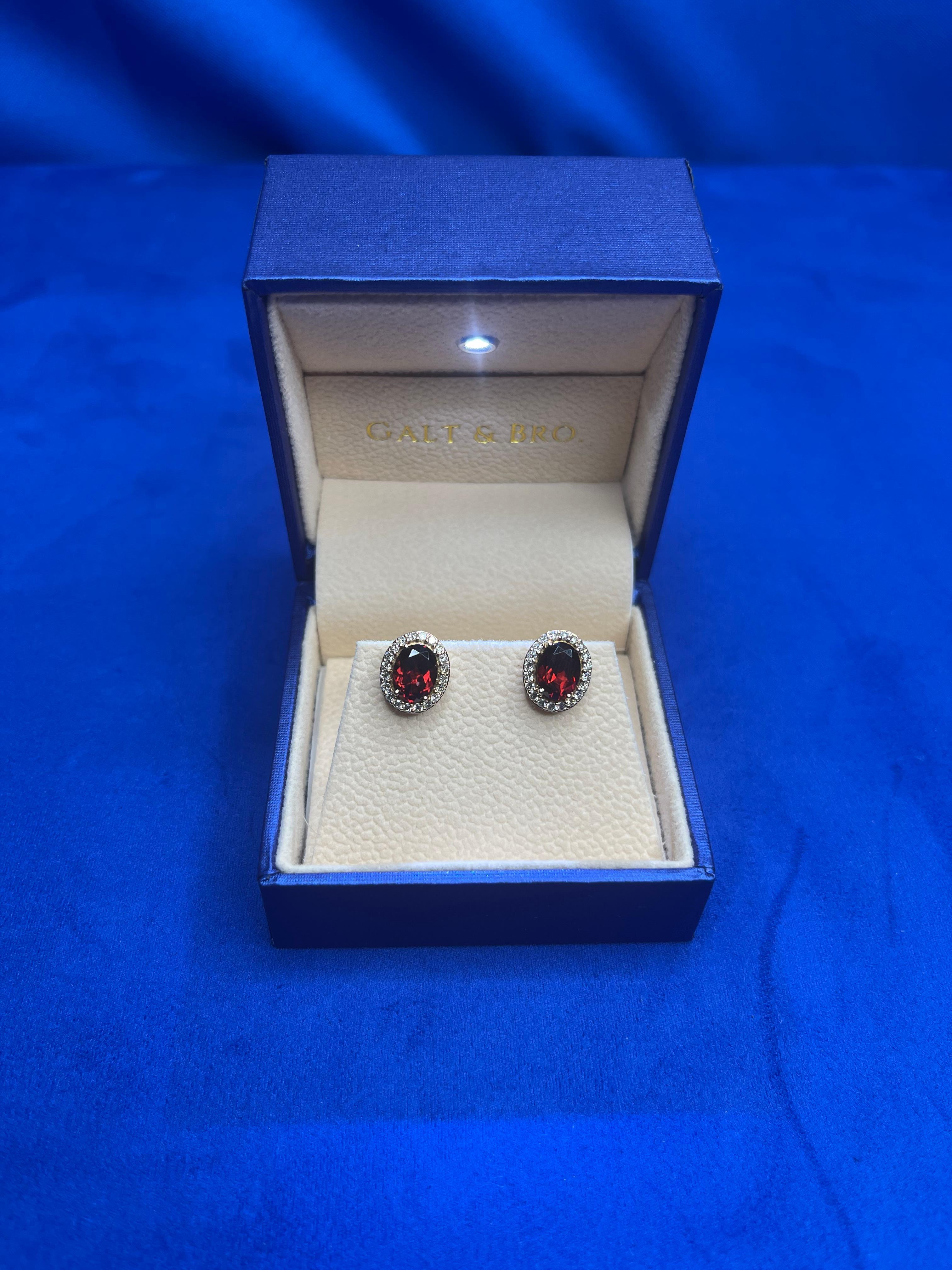 Oval Red Rhodolite Garnet Diamond Halo 18 Karat Rose Gold Stud Romance Earrings In New Condition For Sale In Oakton, VA