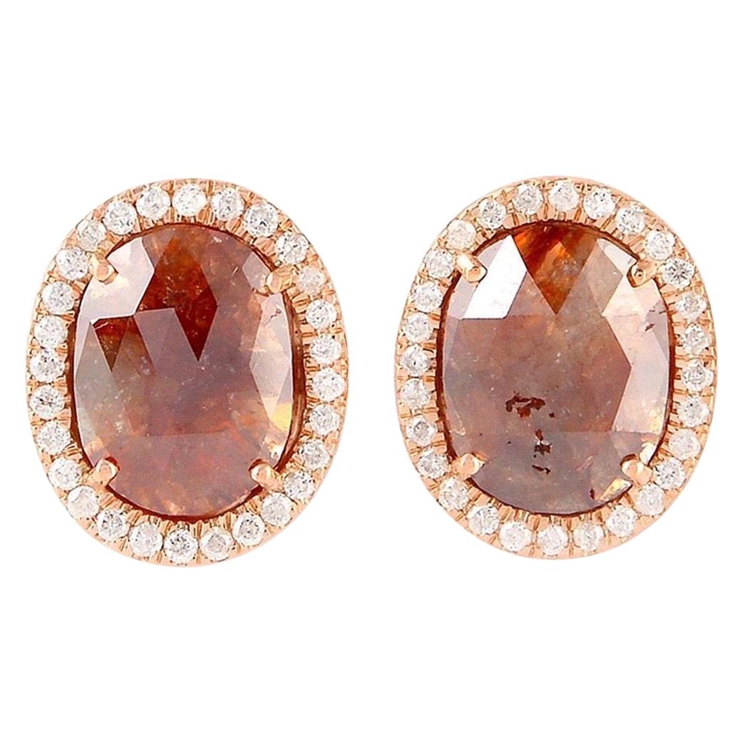 Fancy Oval Diamond 18 Karat Gold Stud Earrings For Sale