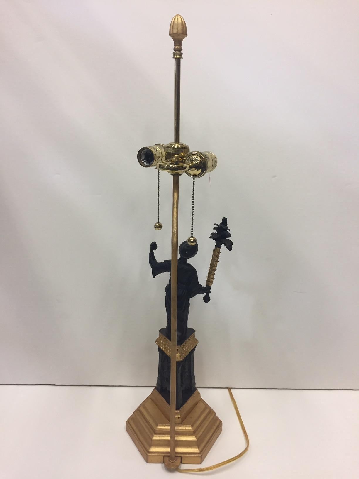 Fancy Pair of Frederick Cooper Patinated and Gilt Bronze Figural Table Lamps 1