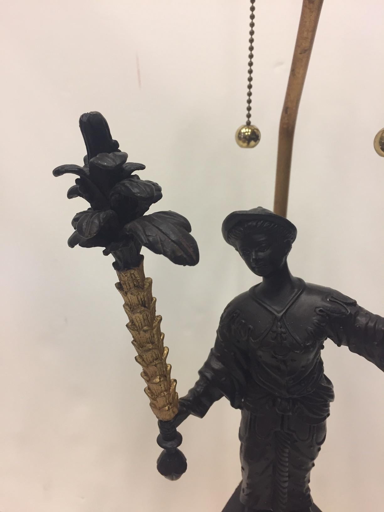 Hollywood Regency Fancy Pair of Frederick Cooper Patinated and Gilt Bronze Figural Table Lamps