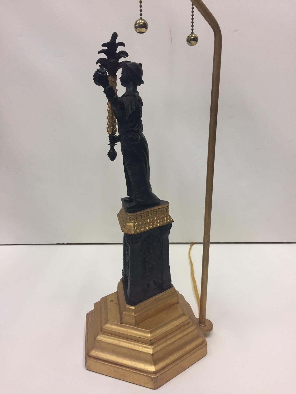 Giltwood Fancy Pair of Frederick Cooper Patinated and Gilt Bronze Figural Table Lamps