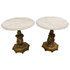 Fancy Pair of Italian Rococo Figural Marble Top Side Tables