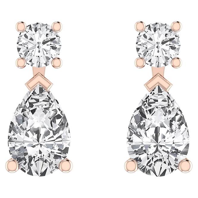 Boucles d'oreilles pendantes en or rose 18 carats avec diamants fantaisie en forme de poire en vente