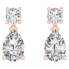 Boucles d'oreilles pendantes en or rose 18 carats avec diamants fantaisie en forme de poire