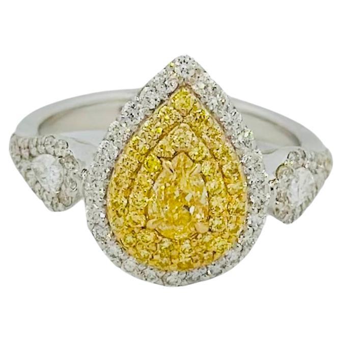 Fancy Pear Shape Yellow Diamond Ring  For Sale