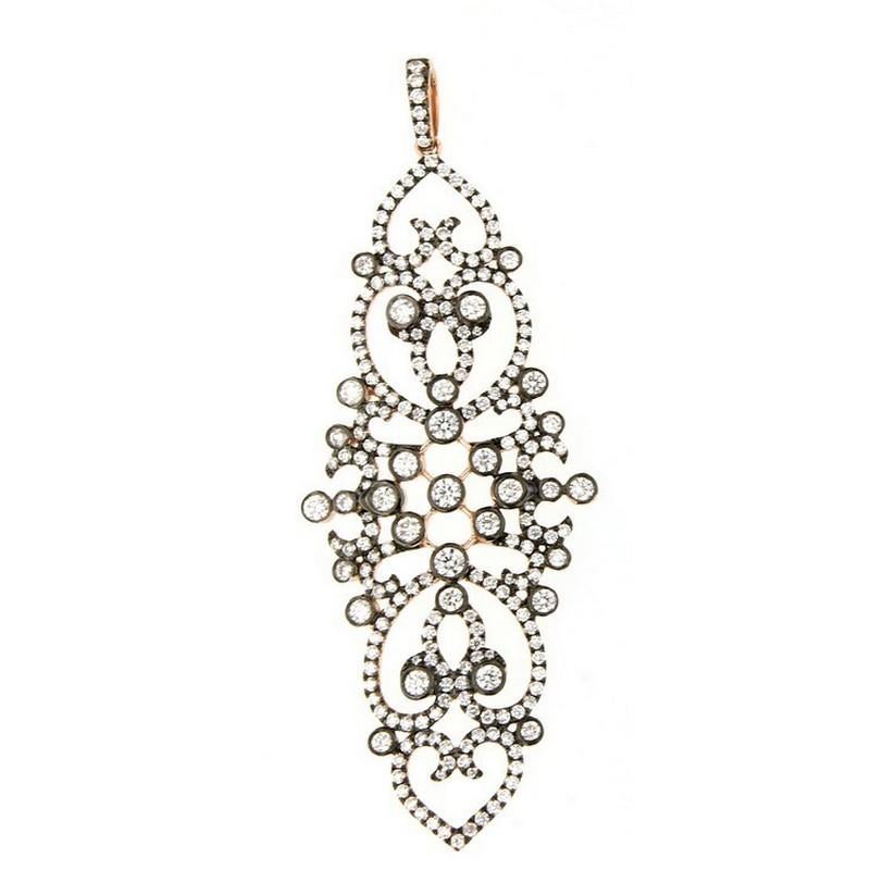 Diamond Total Carat Weight: Immerse yourself in the enchantment of this Fancy Pendant, boasting a total carat weight of 2.5 carats. The pendant is adorned with an array of 227 diamonds, creating a dazzling showcase of opulence and