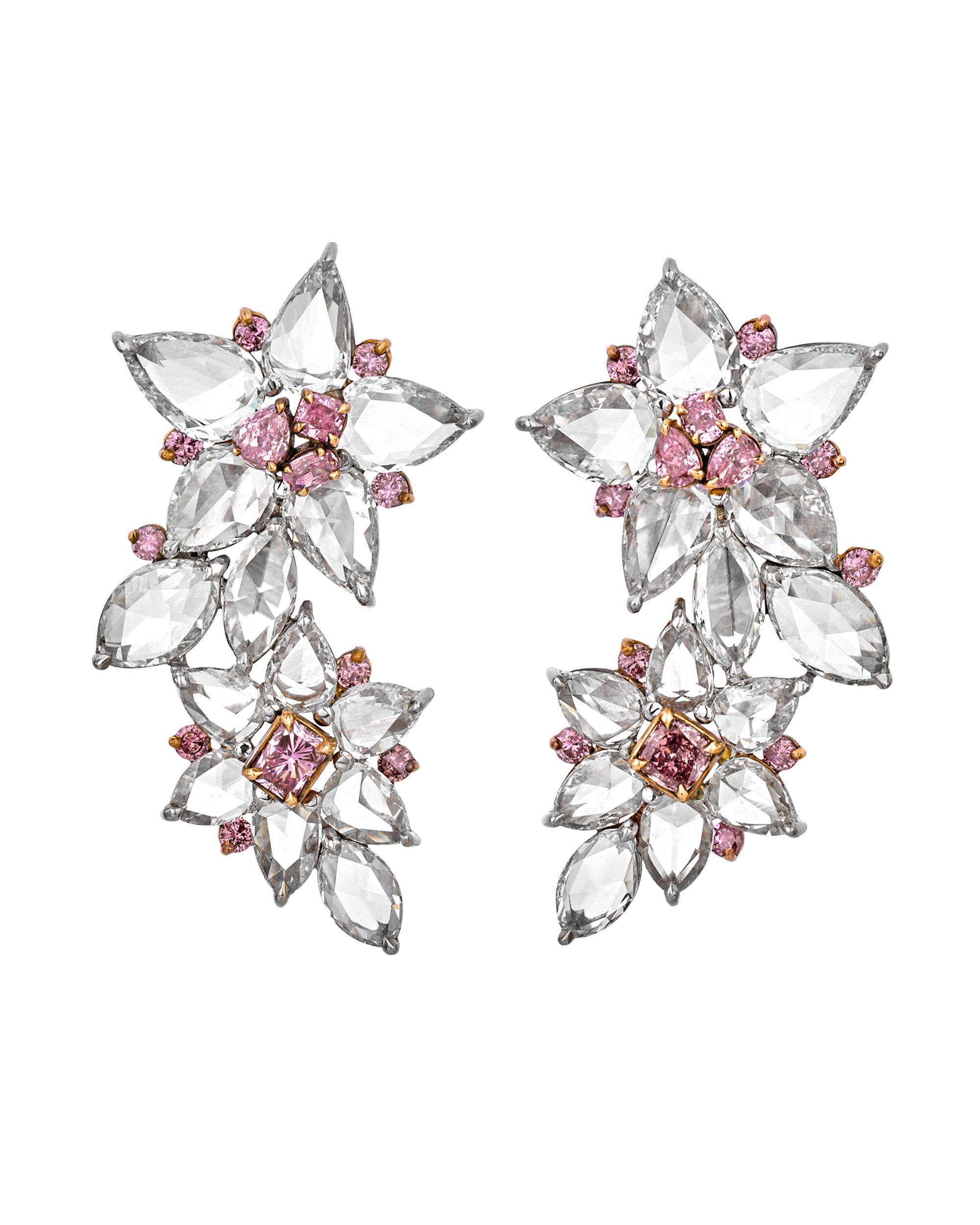 Modern Fancy Pink and White Diamond Earrings