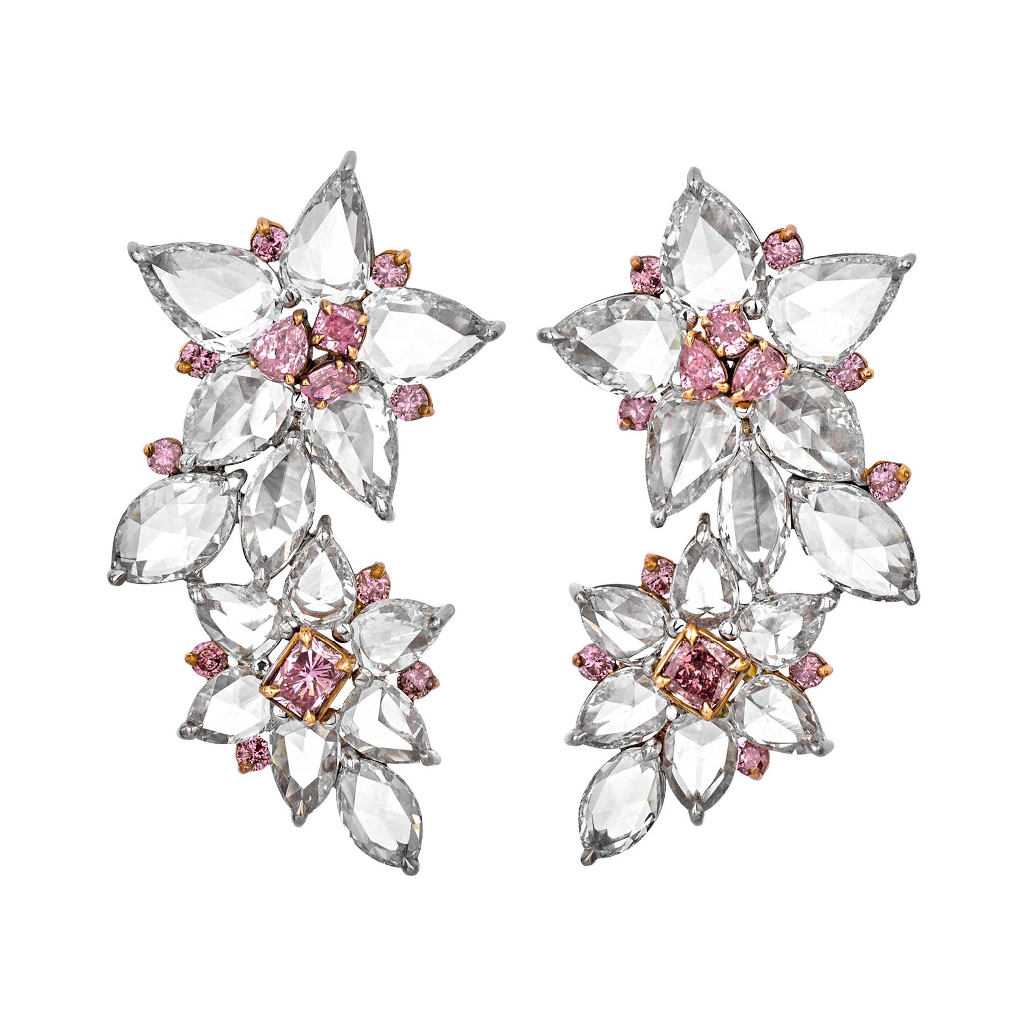 Fancy Pink and White Diamond Earrings