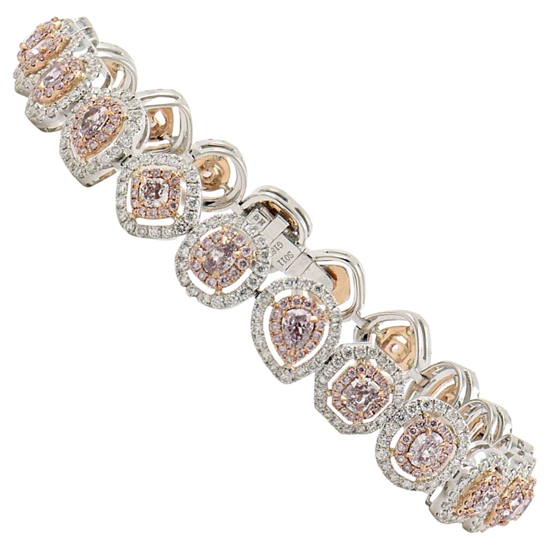 Fancy Pink Diamond Bracelet, 6.89 Carat For Sale