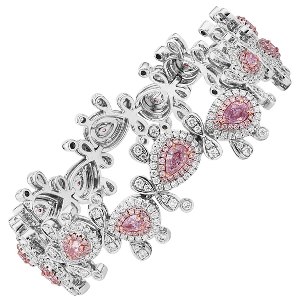 GIA Certified Fancy Pink Diamond Bracelet In 18K Pink-White Gold