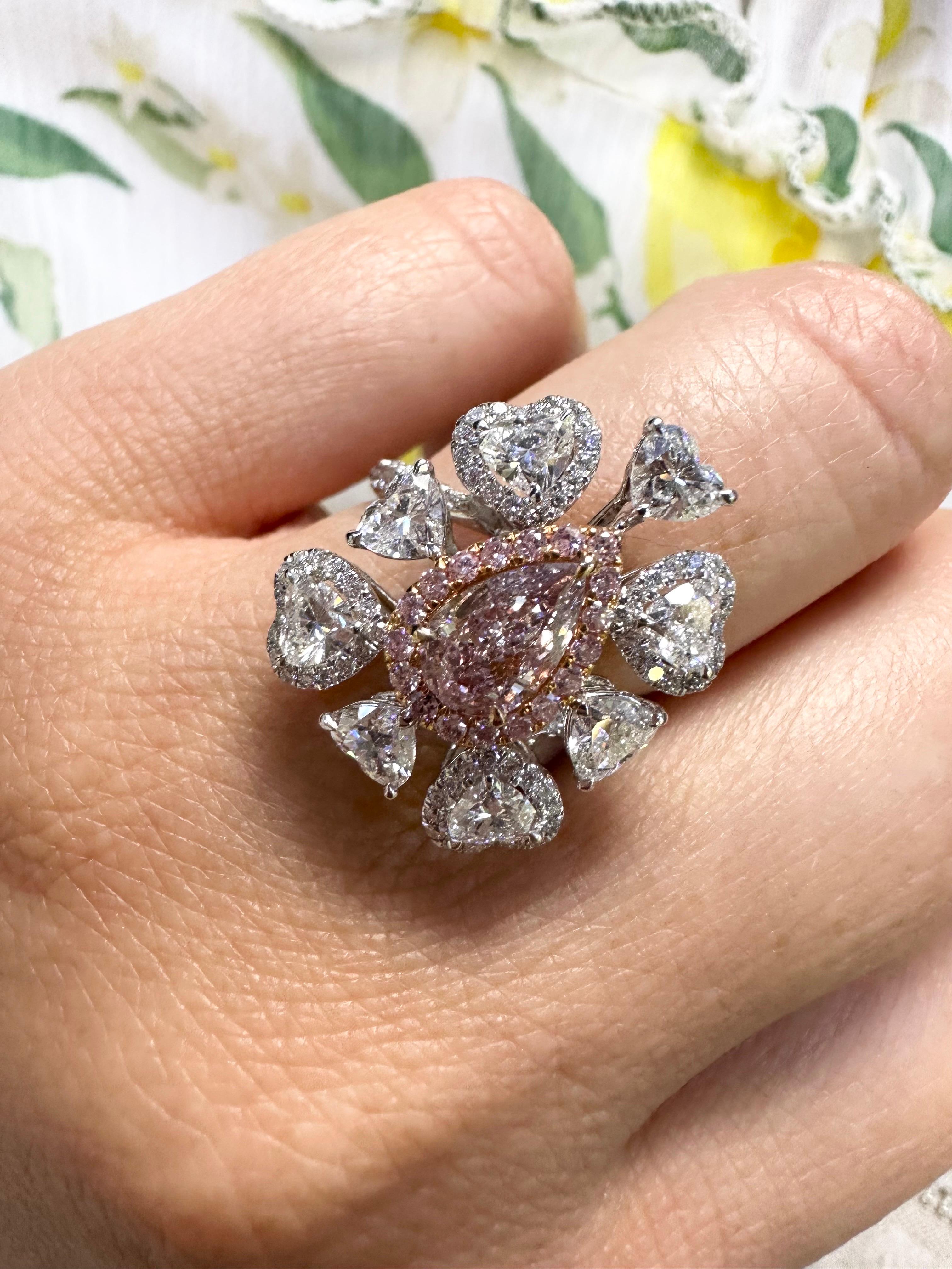 Fancy Pink diamond cocktail ring 18KT white gold One of a kind! In New Condition For Sale In Boca Raton, FL