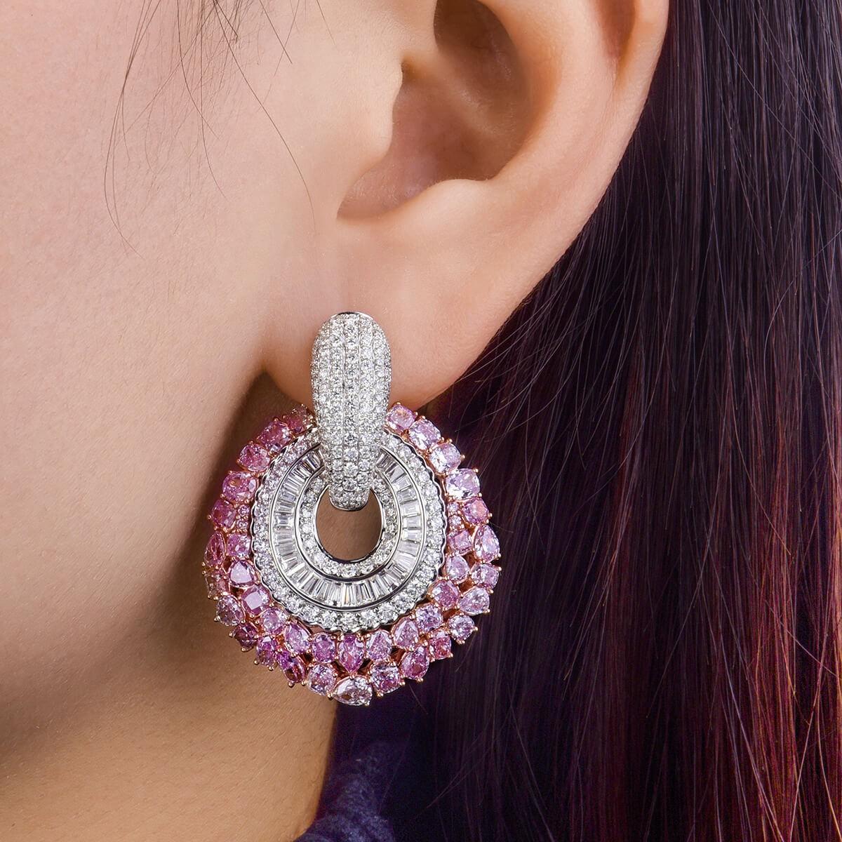 Women's or Men's Fancy Pink Diamond Earrings, 14.46 Carat