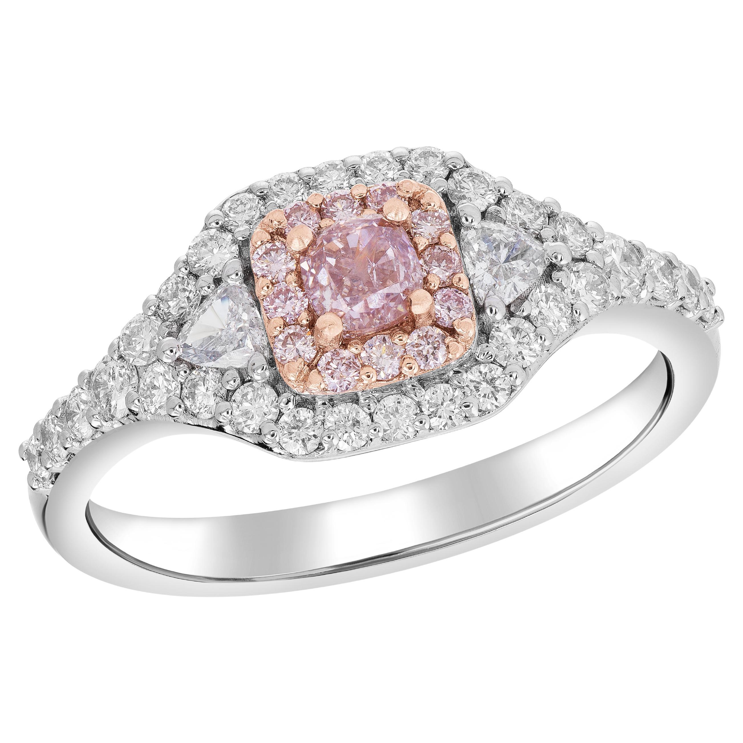 Fancy Pink Diamond Engagement Ring Set with a 0.27 Carat Center Cushion For Sale