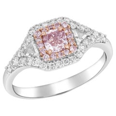Fancy Pink Diamond Engagement Ring Set with a 0.34Carat Center Cushion