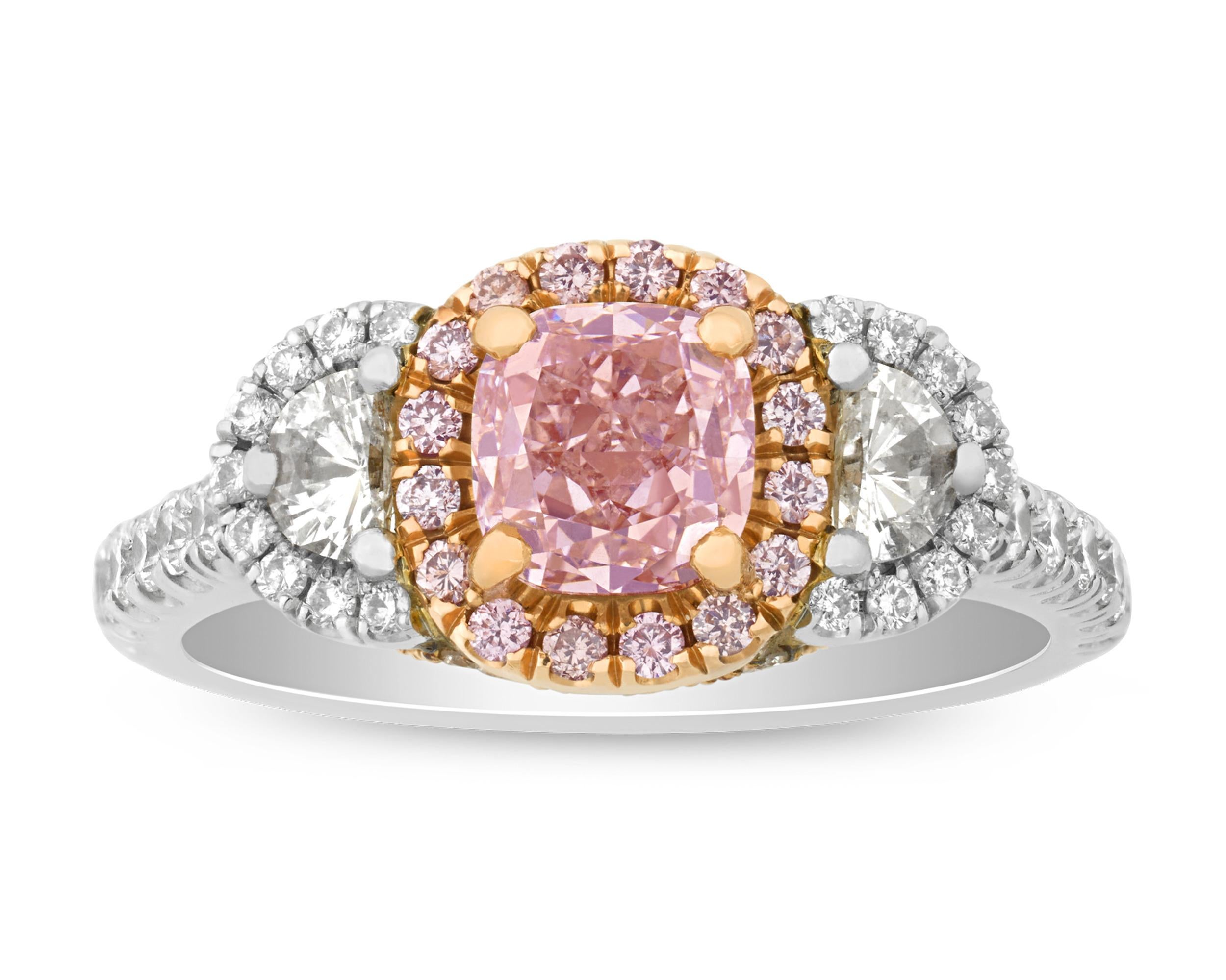 Cushion Cut Fancy Pink Diamond Ring, 1.02 Carats For Sale