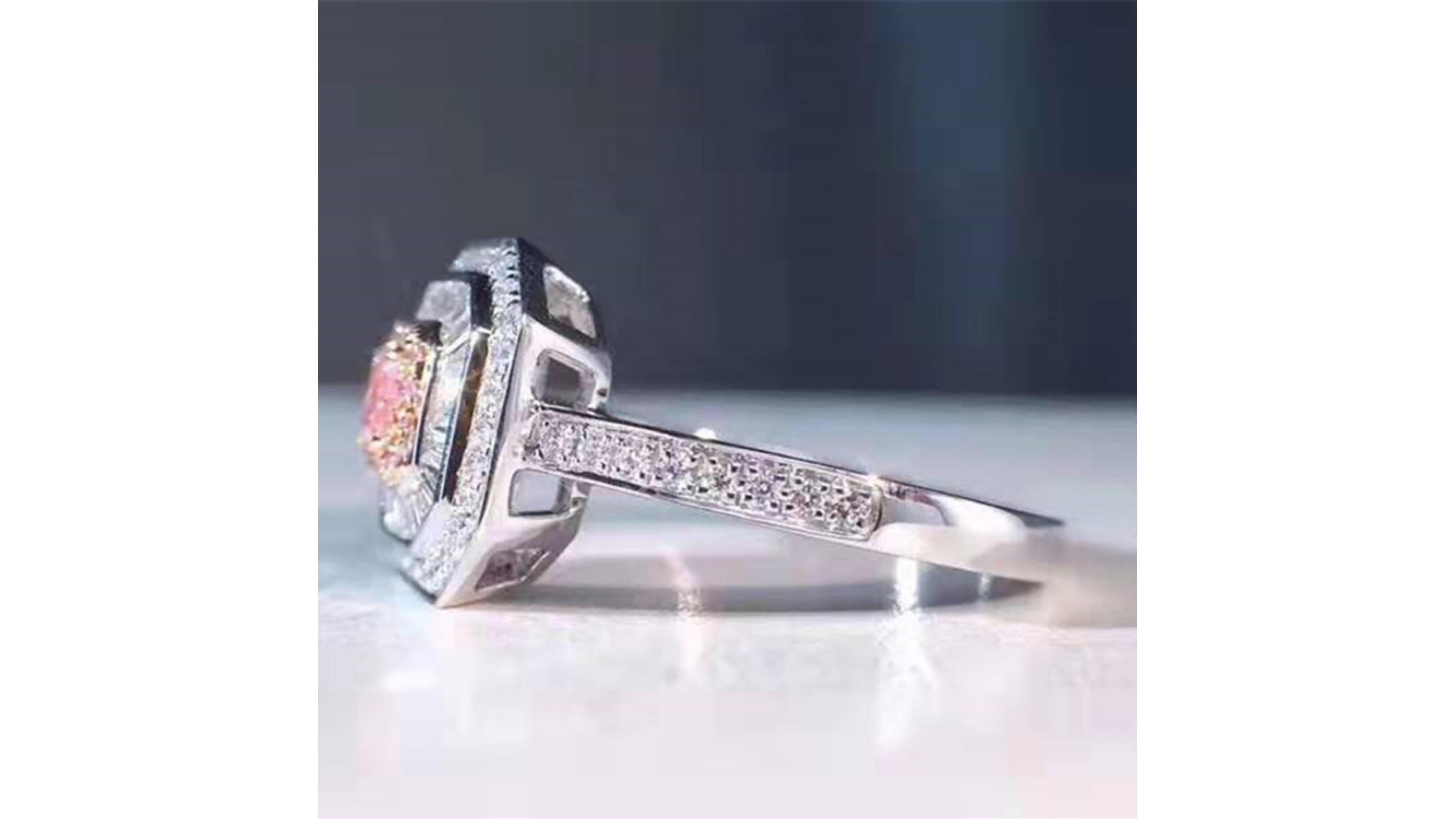 Contemporary Fancy Pink Diamond Ring 18 Karat White Gold For Sale