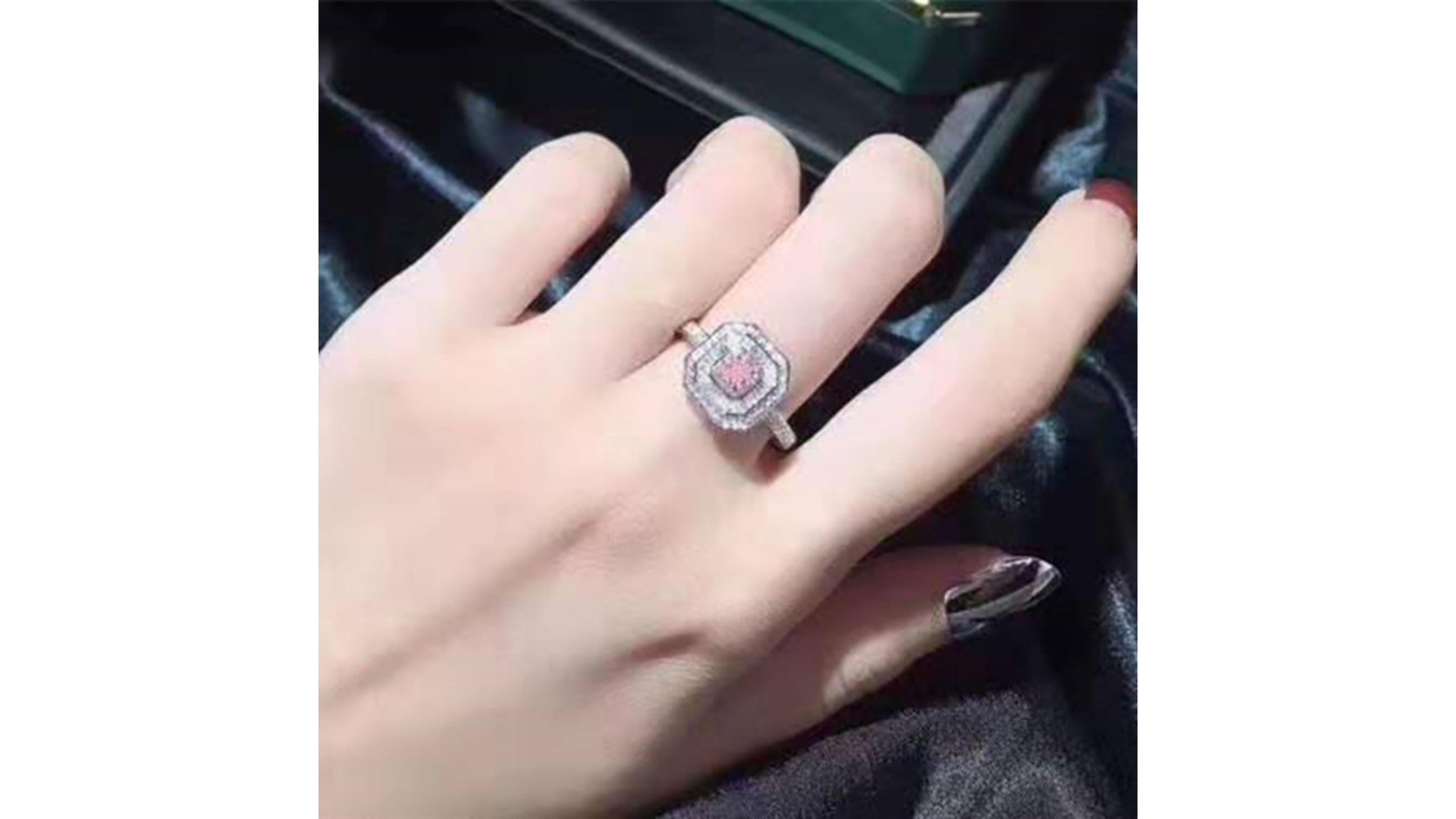 Cushion Cut Fancy Pink Diamond Ring 18 Karat White Gold For Sale