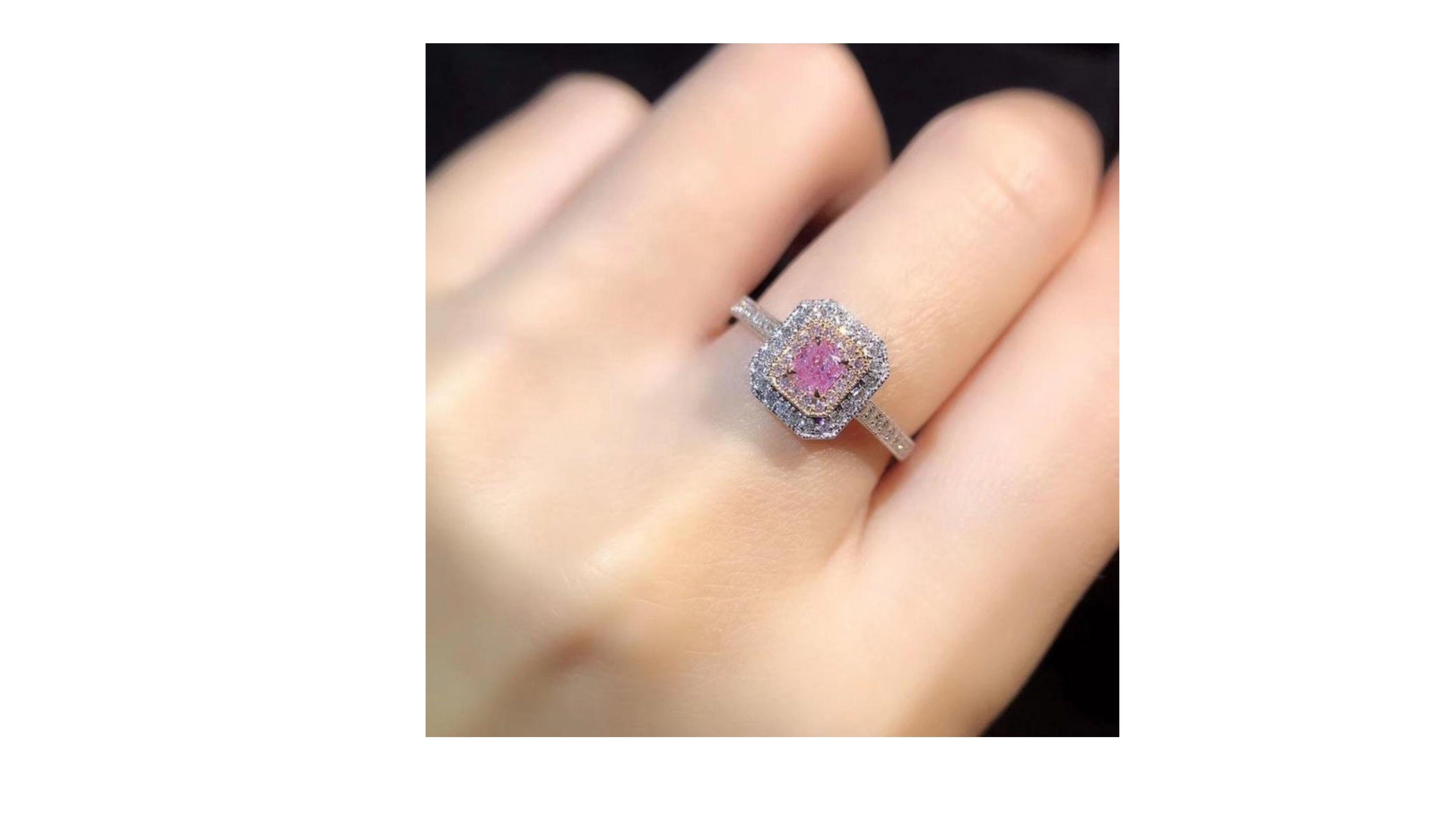 Contemporary Fancy Pink Diamond Ring 18k White Gold For Sale