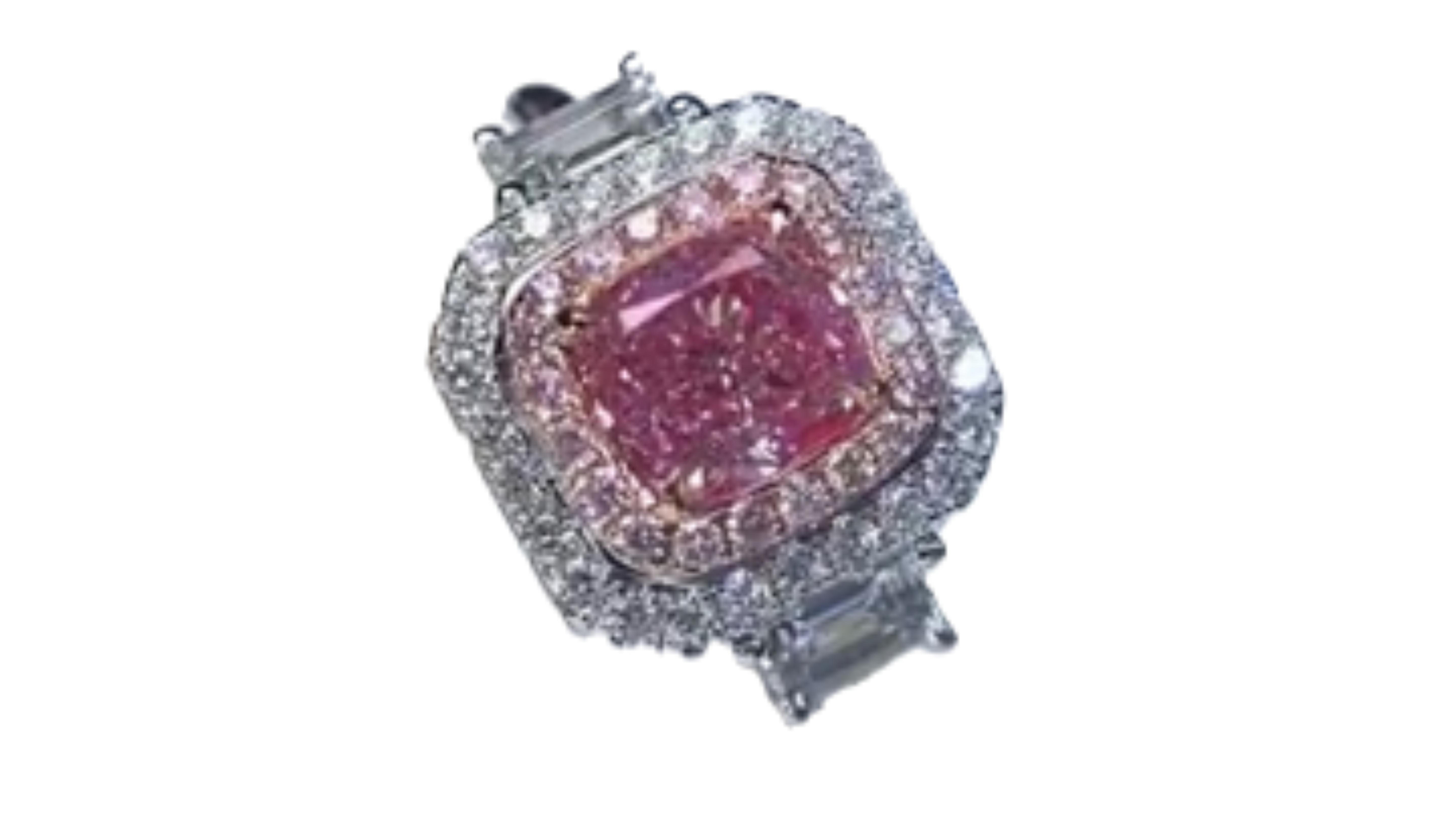 Women's Fancy Pink Diamond Ring 18k White Gold For Sale