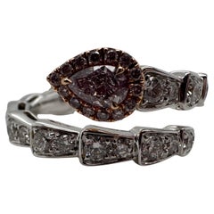 Bague fantaisie en or 18 carats avec diamant rose certifié poire