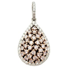 Pendentif en forme de goutte avec halo en or rose et blanc 18 carats et diamant rose fantaisie