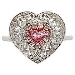 Fancy pink heart shaped diamond cocktail ring 18k white gold