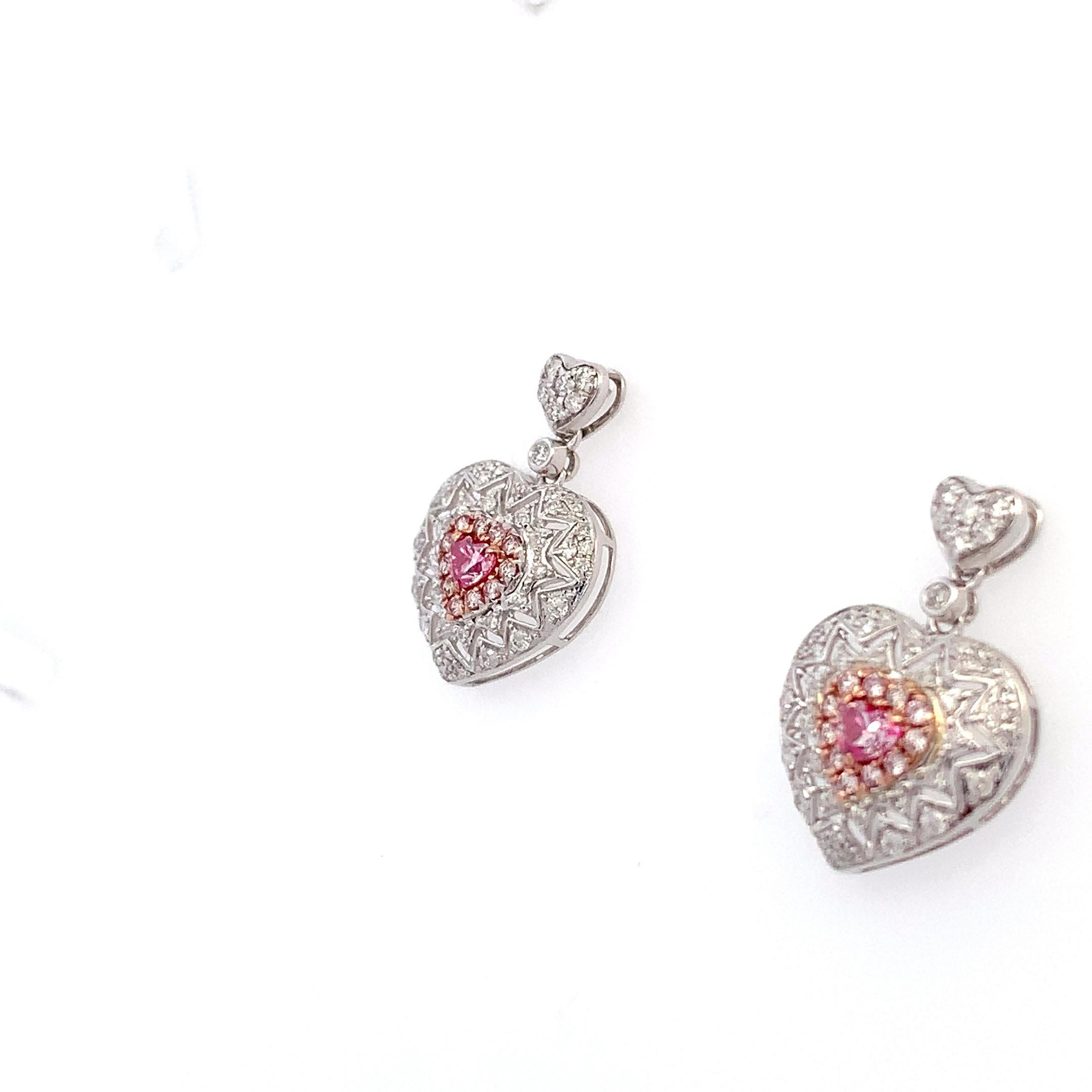 da uomo o donna Fancy pink heart shaped diamond drop dangle earrings 18k white gold in vendita