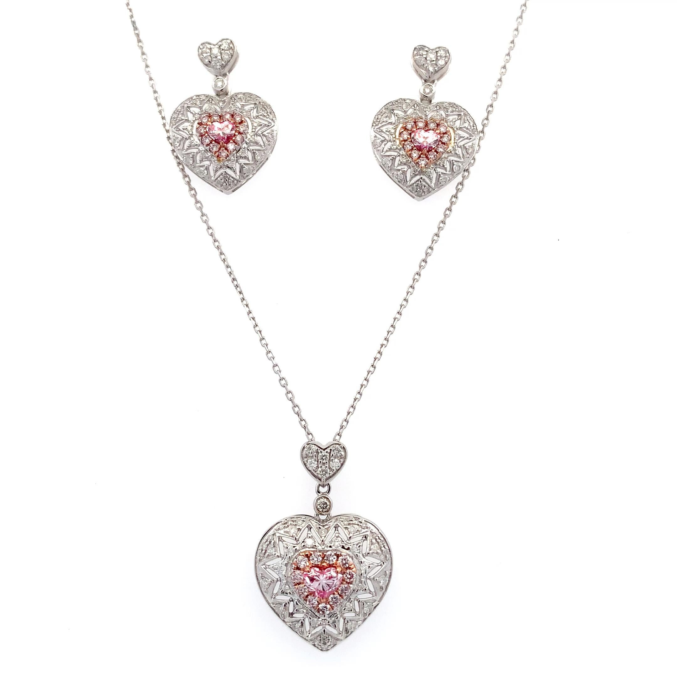Fancy pink heart shaped diamond jewellery set 18k white gold in vendita 11